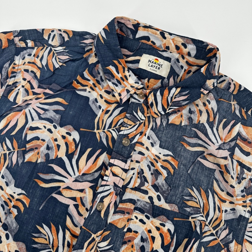 Marine Layer Mens XL Tropical Monstera Leaf Print Cotton Button Down Shirt Beach